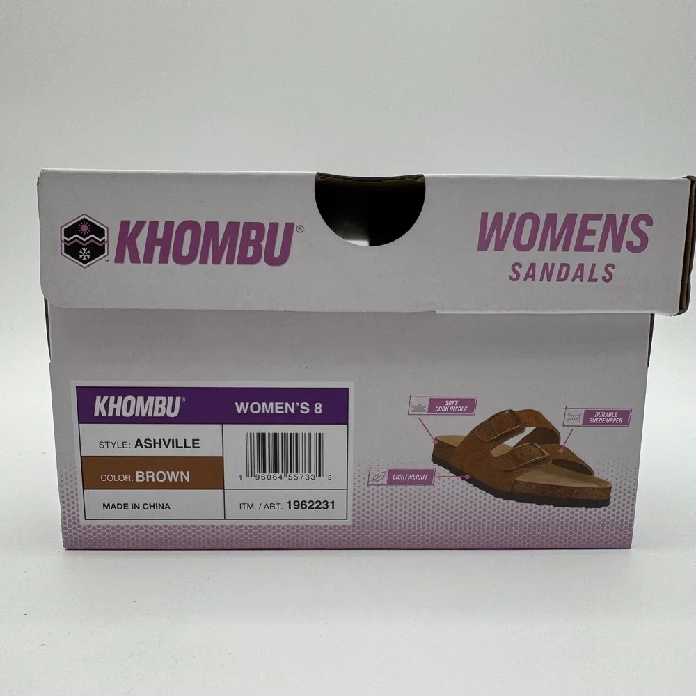 Khombu Asheville Brown Suede Double Buckle Slide Sandals Women's Size 8 NEW